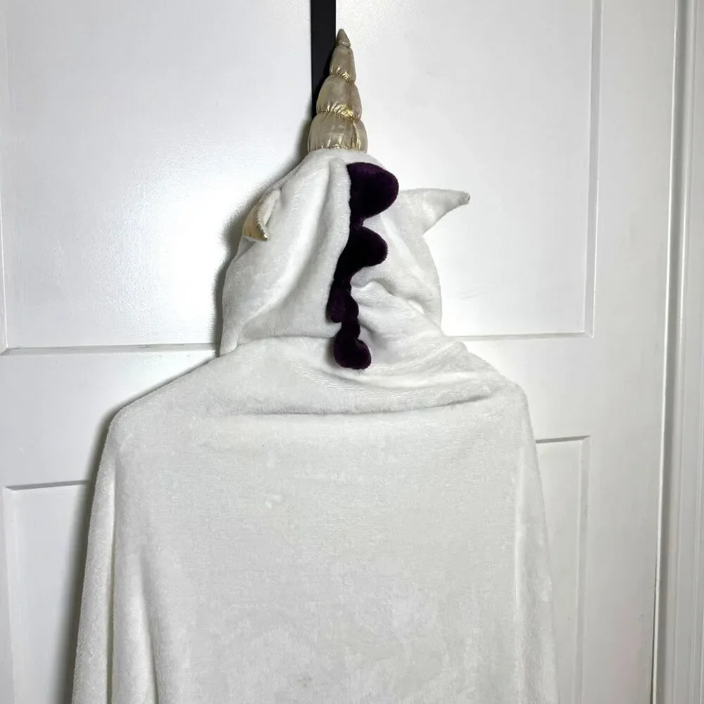 Kanguru Unicorn Fleece Hooded Blanket Wearable Plush Rainbow White Gold Horn